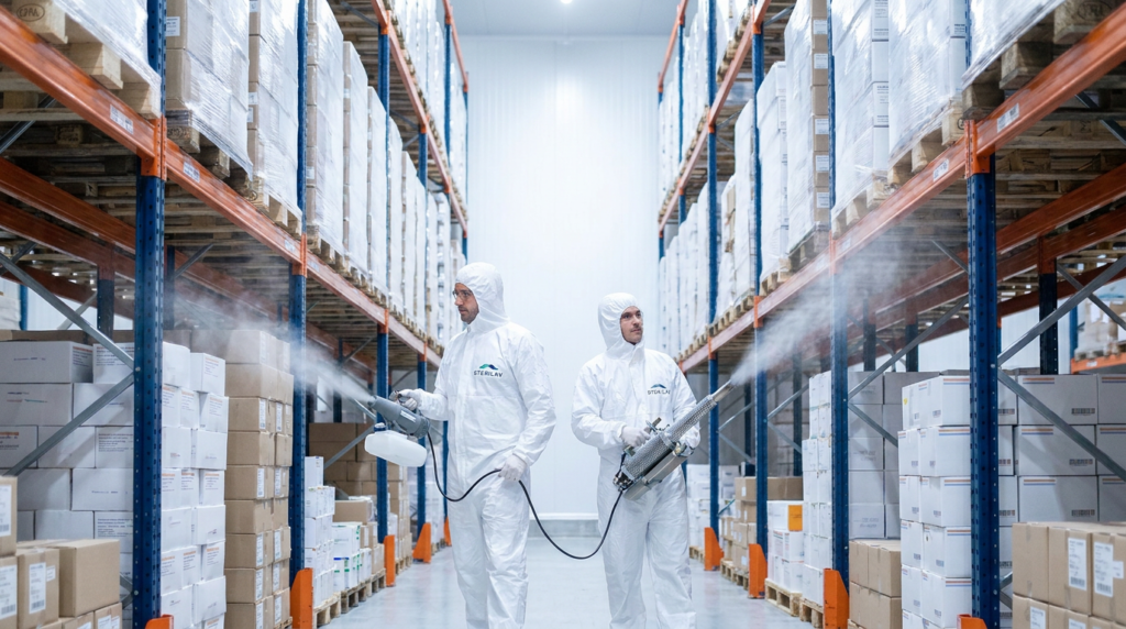 001 two men in white hazmat suits are disinfecting a pbjuyra6